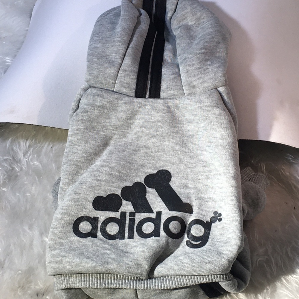 Adidog sweatsuit gray and black for small dog